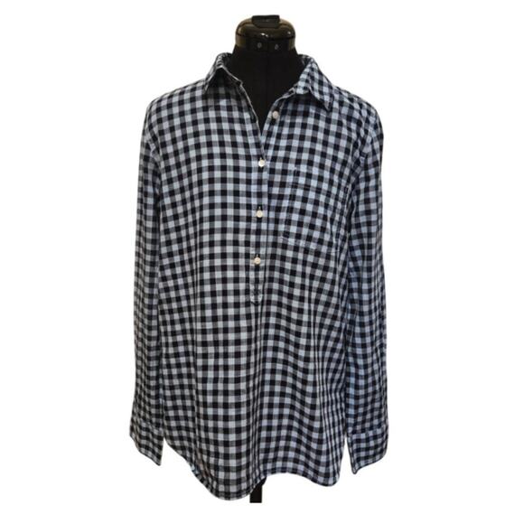 J Crew Boyfriend Light Weight Woven Cotton Gingham Checkered Blue Shirt Medium - Picture 1 of 9